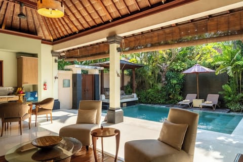 Comfort Villa, Pool View | Living area | 40-inch flat-screen TV with cable channels