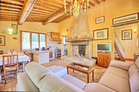 Panoramic Villa, 3 Bedrooms (Casa Cipressi) | Living area | Flat-screen TV, fireplace