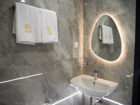 Shower, hair dryer, bathrobes, slippers