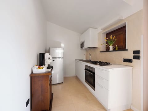 Comfort Apartment, City View | Private kitchen | Fridge, microwave, oven, stovetop
