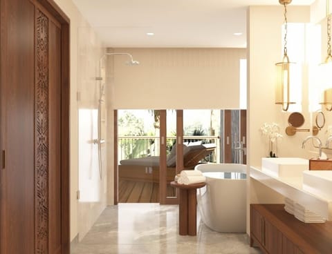 Riverside One Bedroom Heated Pool Villa | Bathroom | Free toiletries, hair dryer, bathrobes, slippers