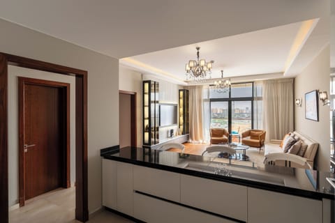 Family Apartment, 2 Bedrooms | Private kitchen | Fridge, microwave, stovetop