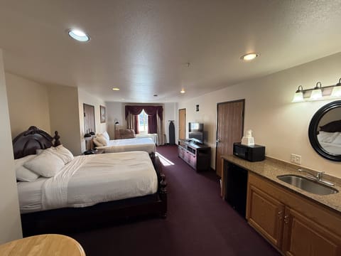 Deluxe Studio Suite, 2 Queen Beds, Non Smoking | Desk, blackout drapes, iron/ironing board, rollaway beds