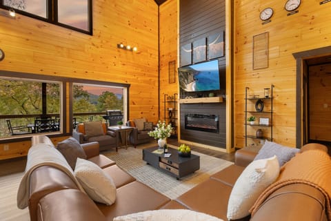 Cabin, Mountain View | Living area | TV, fireplace