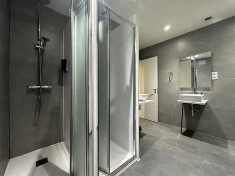 Shower, hair dryer, soap, shampoo