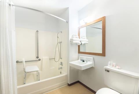 Combined shower/tub, hair dryer, towels