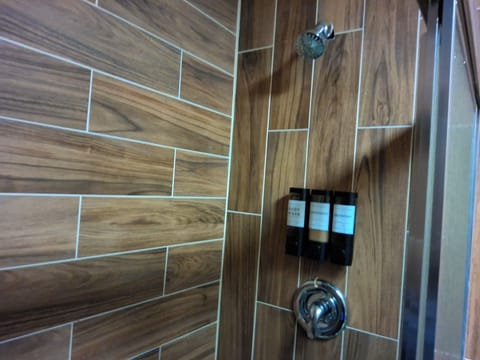 Shower, towels, soap, shampoo