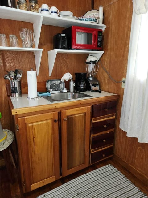 Full-size fridge, microwave, oven, cookware/dishes/utensils