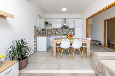 Apartment (A1) | Private kitchen | Fridge, microwave, stovetop, dishwasher