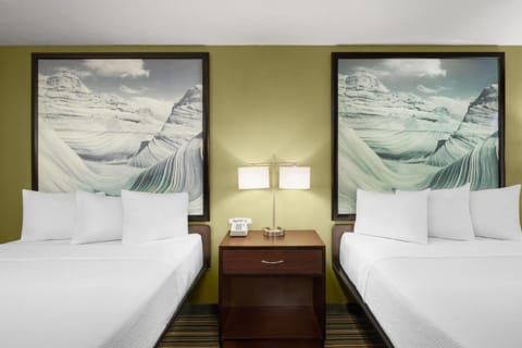 Standard Room, 2 Queen Beds | Desk, laptop workspace, blackout drapes, iron/ironing board