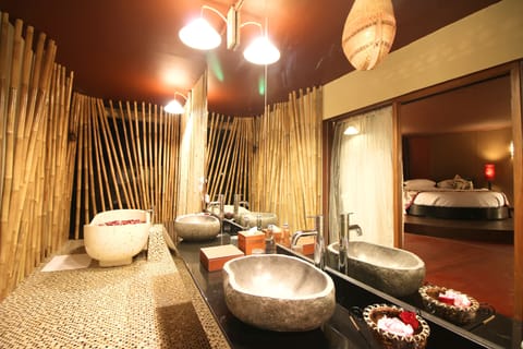 Shower, free toiletries, hair dryer, bathrobes