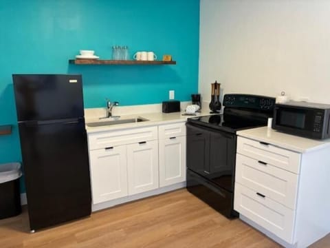 Full-size fridge, microwave, oven, stovetop