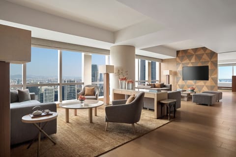 Executive Suite, 1 King Bed (Canton Tower View) | Living area | 48-inch LED TV with cable channels, TV, pay movies