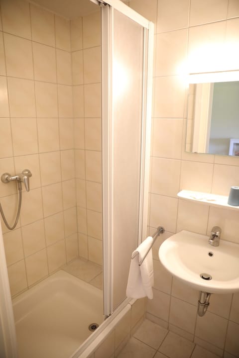 Double Room | Bathroom | Shower, hair dryer, towels, soap