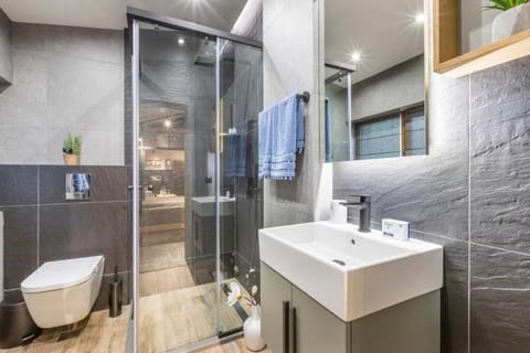 Deluxe Apartment, City View | Bathroom | Shower, slippers