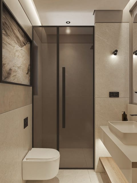 Shower, free toiletries, hair dryer, towels