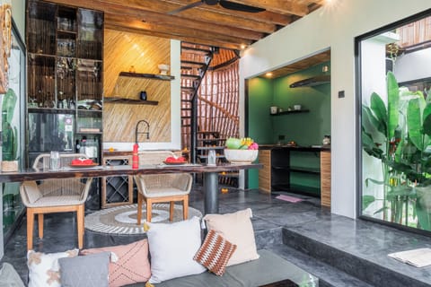 Romantic Duplex, Private Pool, Park View | Private kitchen | Full-size fridge, microwave, oven, stovetop