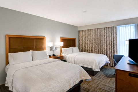 Desk, laptop workspace, blackout drapes, soundproofing