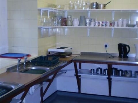 Fridge, microwave, cookware/dishes/utensils