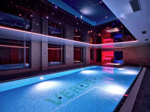 Indoor pool, open 7:00 AM to 10:00 PM, sun loungers