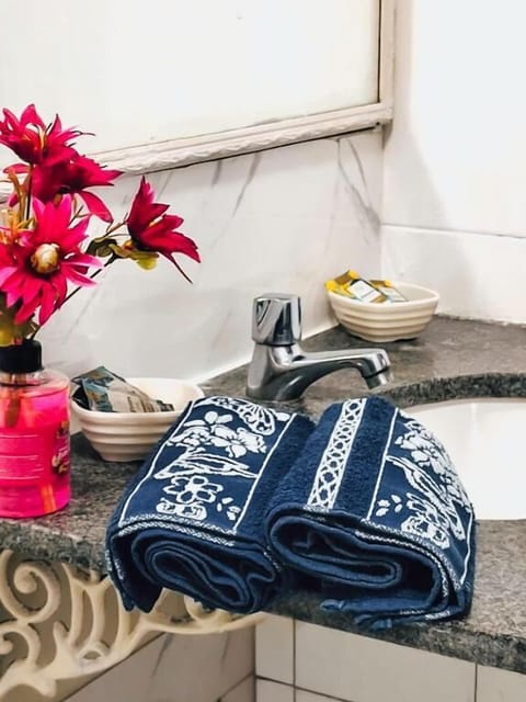 Towels, soap, shampoo, toilet paper