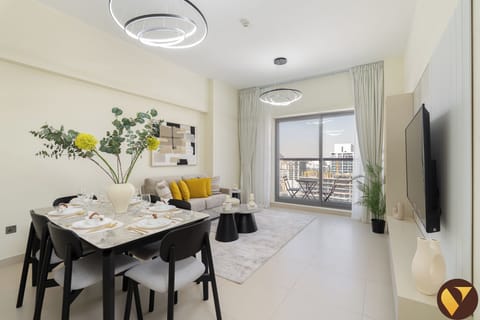 Luxury Apartment, Balcony, City View | Living room | 65-inch Smart TV with cable channels
