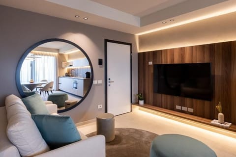 Premium Apartment, 2 Bedrooms, Balcony | Living area | 65-inch plasma TV with satellite channels, heated floors