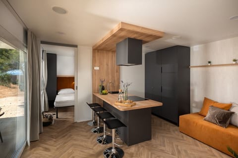 Fridge, microwave, highchair, cookware/dishes/utensils