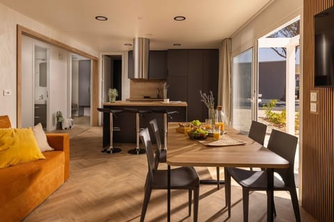 Fridge, microwave, highchair, cookware/dishes/utensils