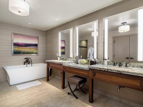 Hair dryer, bathrobes, towels, soap