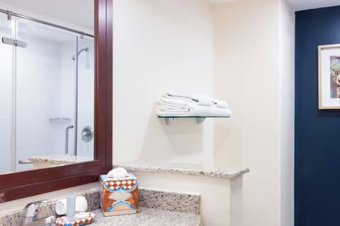 Shower, free toiletries, hair dryer, towels