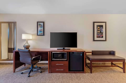 Suite, 2 Queen Beds, Non Smoking | Desk, laptop workspace, blackout drapes, iron/ironing board