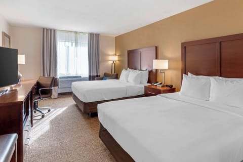 Standard Room, 2 Queen Beds, Non Smoking | Desk, laptop workspace, blackout drapes, iron/ironing board