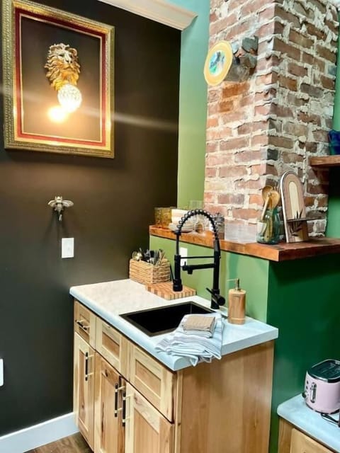 Mini-fridge, microwave, cookware/dishes/utensils