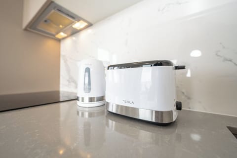 Fridge, oven, stovetop, coffee/tea maker