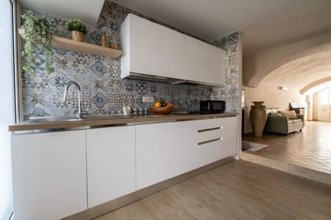 Full-size fridge, microwave, stovetop, dishwasher