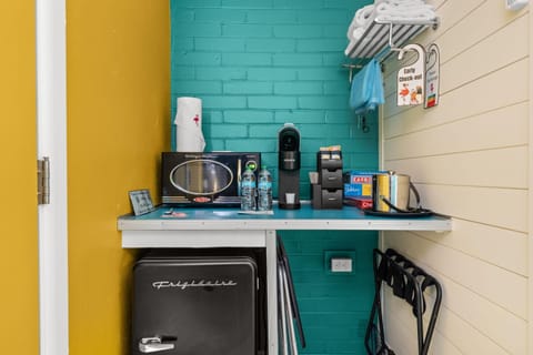 Mini-fridge, microwave, coffee/tea maker