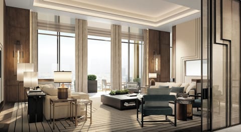 Suite, 1 King bed and 2 Twin beds (Waldorf Astoria) | Living area | 42-inch flat-screen TV with cable channels, TV