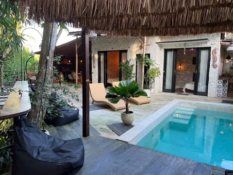 Outdoor pool, sun loungers