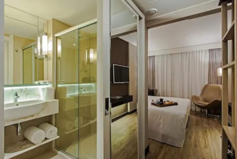 Shower, free toiletries, towels