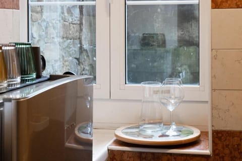 Fridge, microwave, stovetop, espresso maker