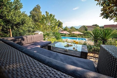 Outdoor pool, pool umbrellas