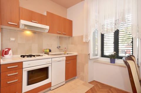 Apartment (A1) | Private kitchen | Fridge, microwave, oven, stovetop