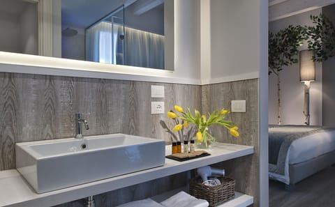 Shower, free toiletries, hair dryer, bidet