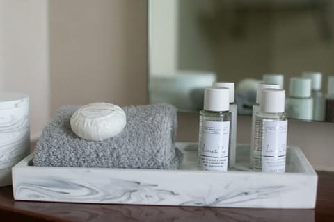 Shower, free toiletries, hair dryer, towels