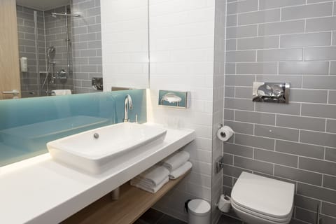 Shower, hydromassage showerhead, eco-friendly toiletries, hair dryer