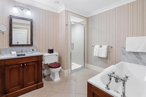 Hair dryer, slippers, towels, soap