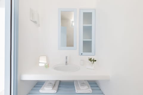 Shower, designer toiletries, hair dryer, bathrobes