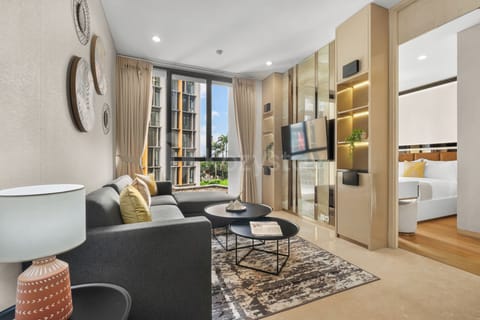 Apartment, 2 Bedrooms, City View | Living area | 43-inch Smart TV with cable channels, Netflix, streaming services