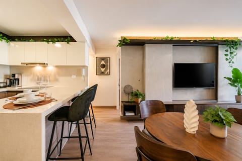 Apartment, 1 Queen Bed with Sofa bed, Kitchen | Living area | 50-inch Smart TV with digital channels, Netflix, streaming services